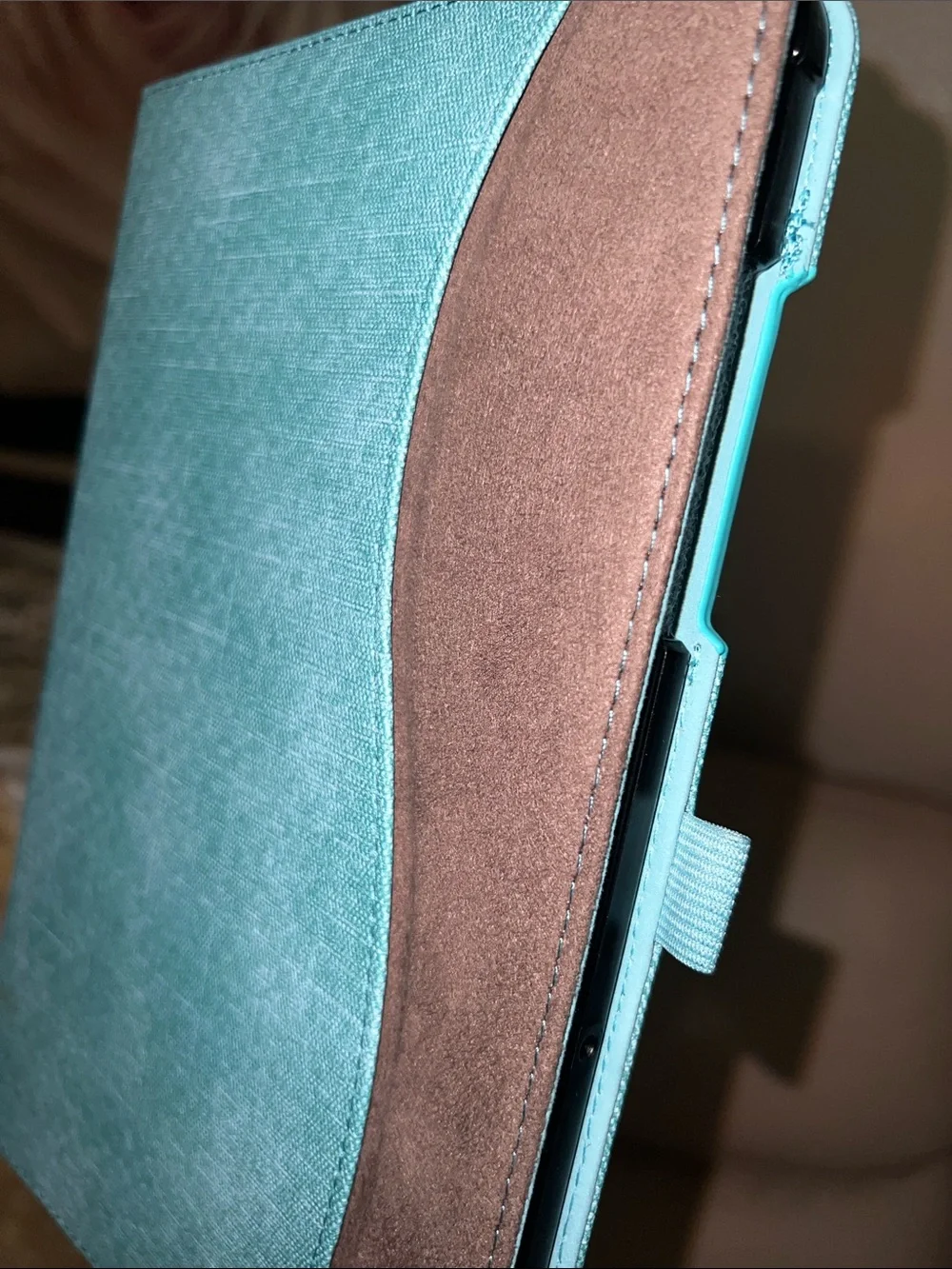 Teal and Brown Tablet Folio Case with Pen Loop
